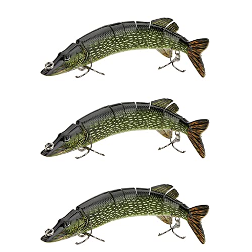 SICOSALT 3X 8 / 20cm 66G Fischkoeder 8-Segment Koederfisch Bohrung Muskellunge Swimbait für die Suender (Armeegruen)