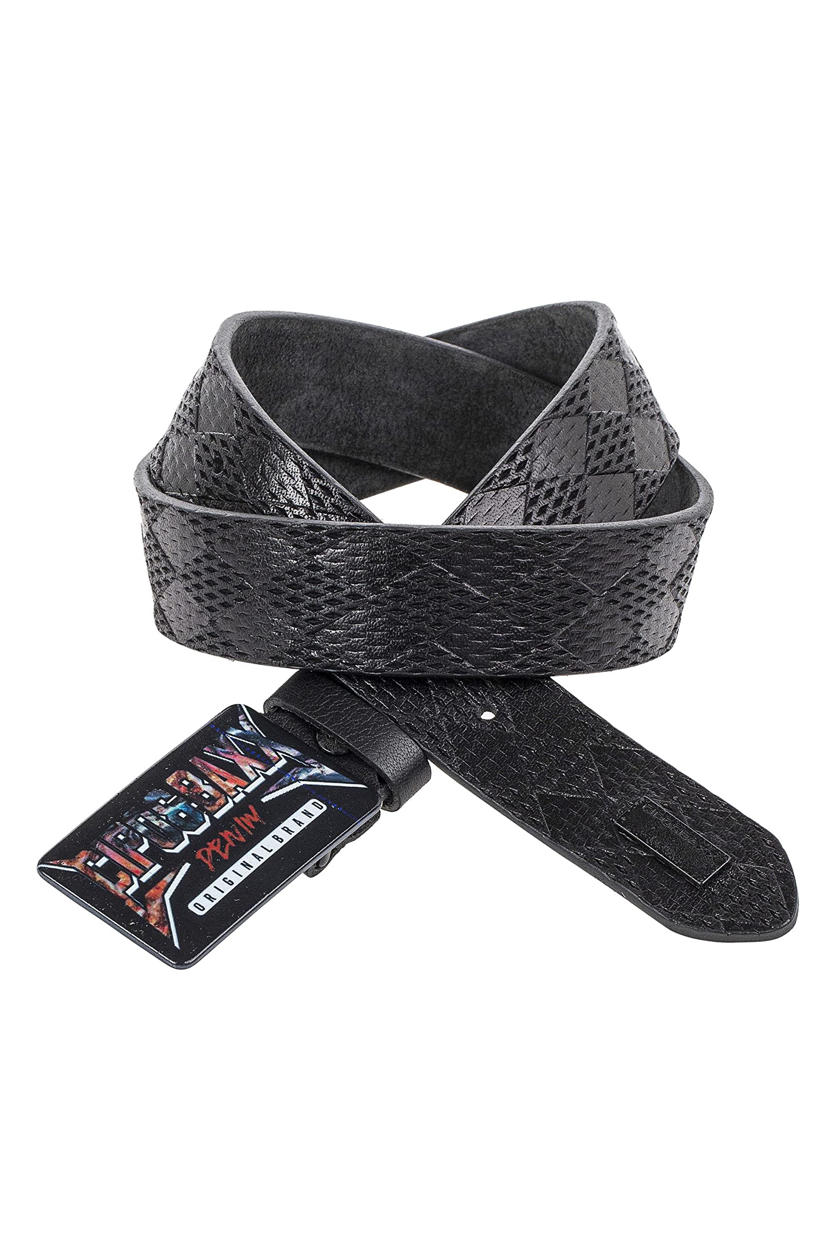 Cipo & Baxx Herren Ledergürtel Belt Bunt Schließe Rechteckig Markenbadge Rockig Gürtel CG204 Schwarz Gr.110