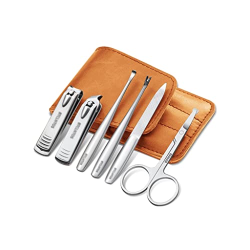 Zehennagelknipser 6/7 Stück Set Nagelschnipper Set Portable Edelstahl Nagel Set Dekoration Fußsatz Körperpflegemittel Schönheitsset mit tragbarer Pu. Ledertasche Nagelknipser-Set ( Color : Oranje , Si