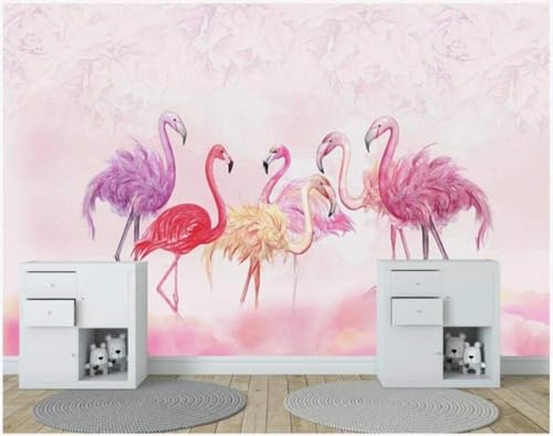 Flamingo Rosa 3D Tapete Poster Restaurant Schlafzimmer Wohnzimmer Sofa TV Dekorative Wand-200cm×140cm