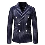 Herren Anzugjacke,Leichter Blazer Für Herren, Slim Fit Jacke, Langärmlig, Zweireihig, Maßgeschneiderter Blazer, Streifen, Strickjacke, Lässig, Business, Eleganter Anzug, Sportmantel, Abendessen,