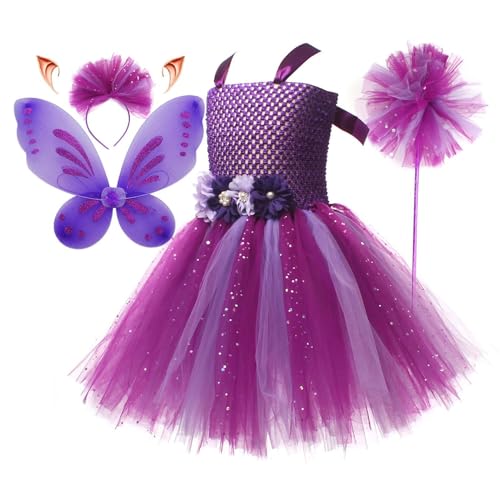 Feenkostümkleid für Mädchen, Prinzessin Blumenmädchenkleid | Elastisches 5-teiliges Set zum Anziehen und Spielen von Feenkostümen | Bezauberndes Feenkostüm mit Stirnband, Schmetterlingsfeenflügel