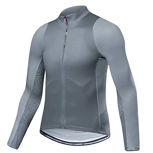 Santic Fahrradtrikot Herren Langarm Radtrikot Winter Fahrradshirt Herren Atmungsaktiv mit Taschen Grau EU XXL