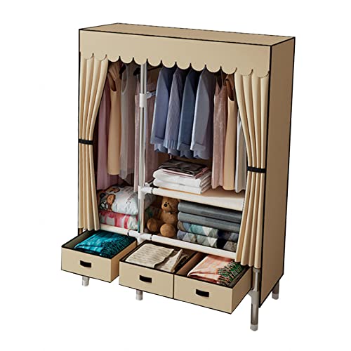 ZHANGshouf Kleiderschrank aus Stoff und Segeltuch, tragbarer Kleiderschrank mit Kleiderstange und Schubladen, für Schlafzimmer, Braun, 105 x 45 x 168 cm