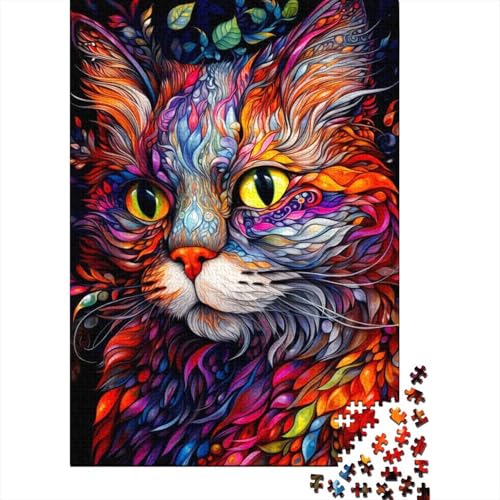 1000 große Teile Puzzle für Erwachsene Bunte Katze Holzpuzzle für Teenager ganze Familie und das 75x50cm