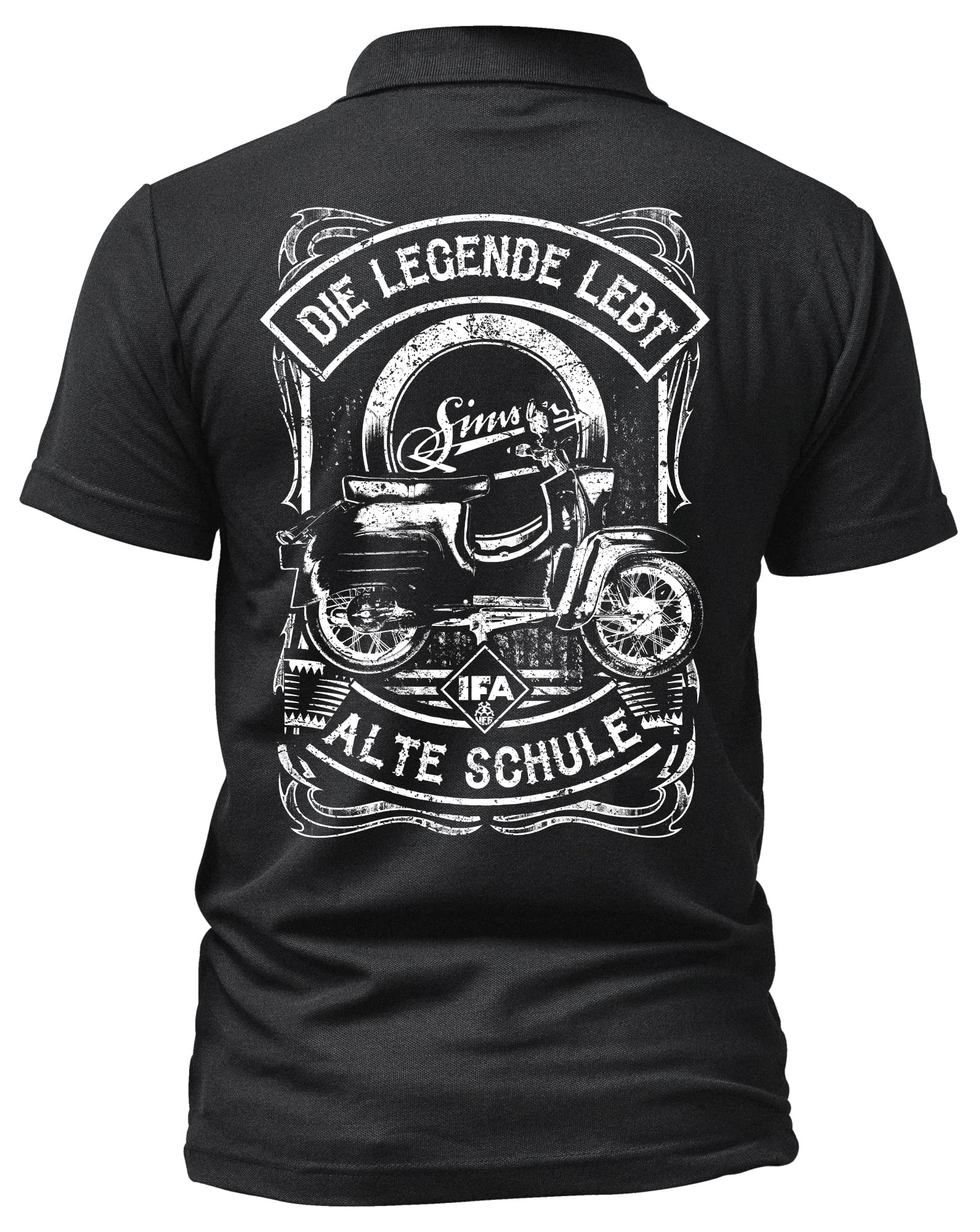 Alte Schule Simson Herren Poloshirt | DDR Shirt - Logo - Kurzarm - Nostalgie - Ossi - Motorrad - Moped - IFA Shirt | Schwalbe Schwarz (M)