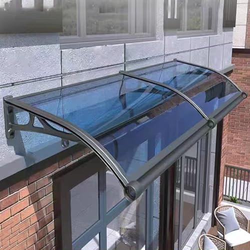 Vordach Haustür,Türdach Überdachung,Haustürvordach Pultvordach aus 2.5mm Dicke Blau Polycarbonat,Dach Vor Regen und Uv-Schutz,3 Farben Erhältlich,für Garage Balkon (80x210cm/32 x83,Grey)