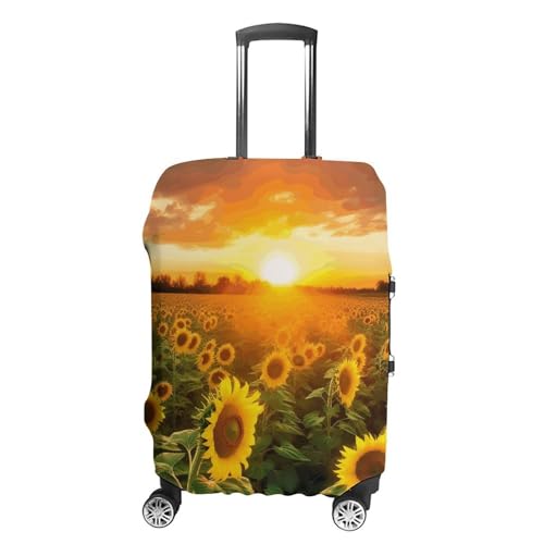 CSGJMYGS Reisegepäckabdeckung, elastisch, waschbar, modisch, kratzfest, Sonnenblumenfeld, Sonnenuntergang, Koffer-Schutz, passend für 45,7 - 81,3 cm Gepäck, Sonnenblumenfeld Sonnenuntergang, XL