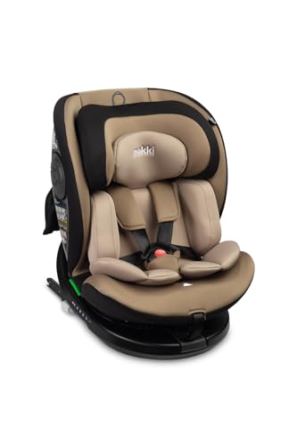 CARETERO - Autositz Kinder - Autokindersitz MOKKI - Gegurteter Autositz - i-Size Homologation ISOFIX - für Kinder von 40-150 cm Größe - Rotierend 360° - Reduktionseinsatz für Babys - Beige