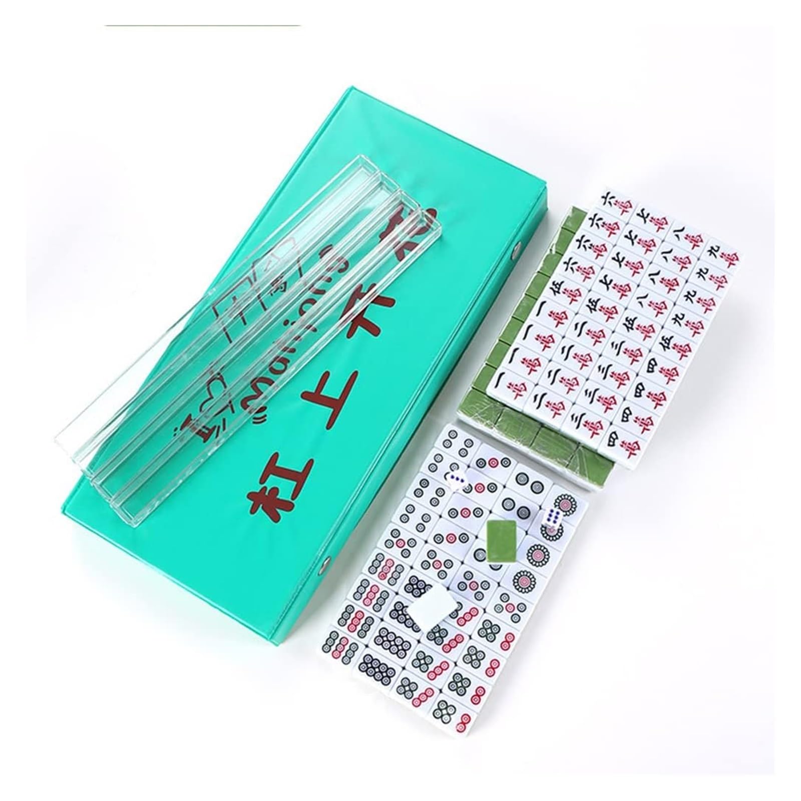 BFVAKBKYT Chinesisch Majong Set, Mini-Chinesisches Mahjong-Spielset mit 144 Melaminsteinen, 2 Würfeln, 2 Ersatzsteinen, 4 Linealen, Reiseset