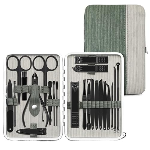 OPKDE Professionelles Nagelschneider/Pediküre-Scheren-Set, Edelstahl, Adlerhaken, tragbar, Maniküre, Nagelknipser, Werkzeug-Set (himmelblau), 4–23-teilig