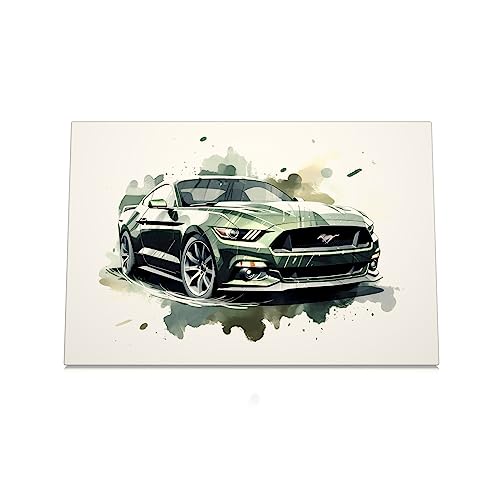 CanvasArts Ford Mustang Watercolor Sketch - Leinwand Bild - Auto Artwork Modern Art Wandbild Sportwagen (80 x 60 cm, Leinwand auf Keilrahmen, Ford Mustang)