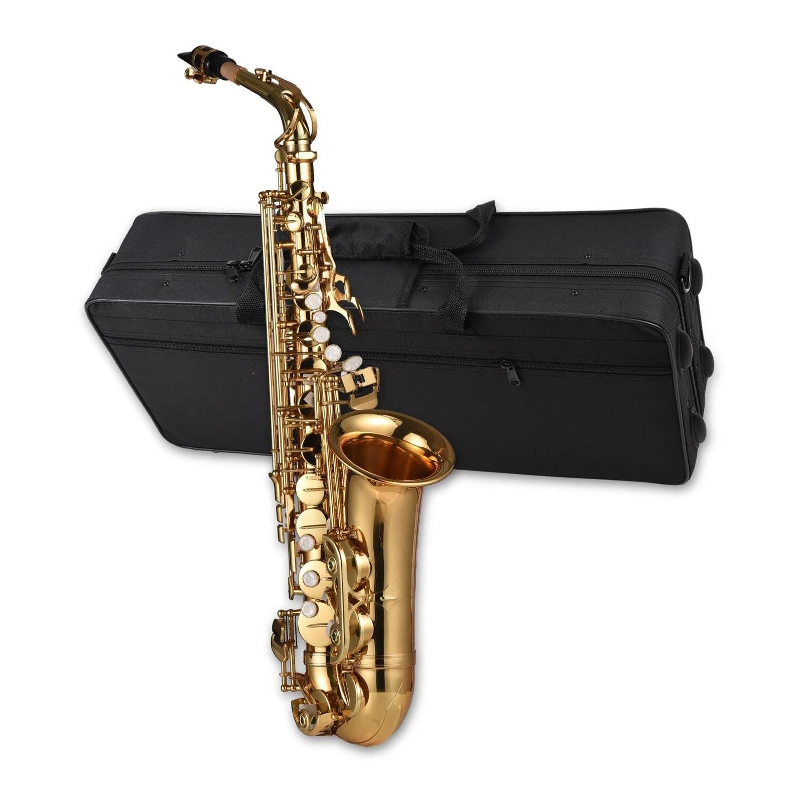 Eb-Altsaxophon, Messing Lackiertes Altsaxophon-Blasinstrument Mit Tragetasche, Handschuhe, Riemen, Eb-Saxophon-Zubehör Anfänger saxophon