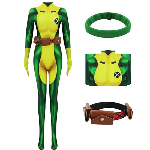 AYYOHON Rogue Cosplay-Kostüm, Superheld, Rogue Green, Bodysuit, Damen, Rogue Zentai, Overall für Erwachsene, Halloween-Outfits, Größe M