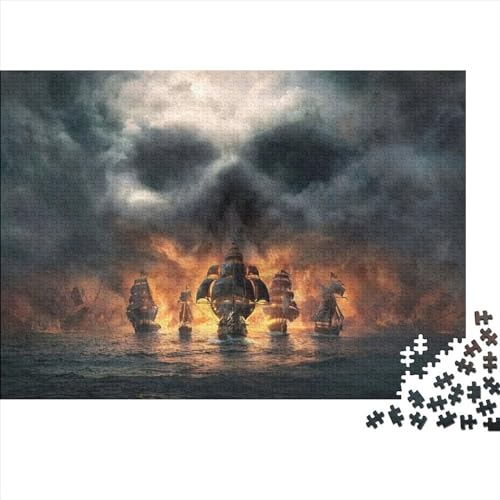 Schwierige, anspruchsvolle Puzzles, 1000-teiliges Holzpuzzle mit Piratenschiff-Segelmotiv für Erwachsene und Jugendliche, interessante Puzzles zur Stressreduzierung (Größe 75x50cm)