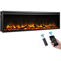 CrownFlame Atalanta 72" Elektrokamin - Elektrischer Einbaukamin mit Heizung 1000/2000 W, realistischer 3D-Flammeneffekt, integrierte Knisterfunktion, Fernbedienung, Timer, Thermostat - Schwarz