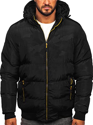 BOLF Herren Winterjacke Steppjacke Sportjacke Daunenjacke Puffer Jacket Kapuze Stehkragen Warm Gefüttert Gepolstert Wasserabweisend Winddicht Outdoor Casual Style Street Look 7270 Schwarz M [4D4]