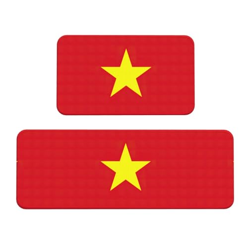 Küchenmatte mit vietnamesischer Flagge, 2-teiliges Küchenteppich-Set, rutschfest, wasserdicht, für Küche, Flur, Büro