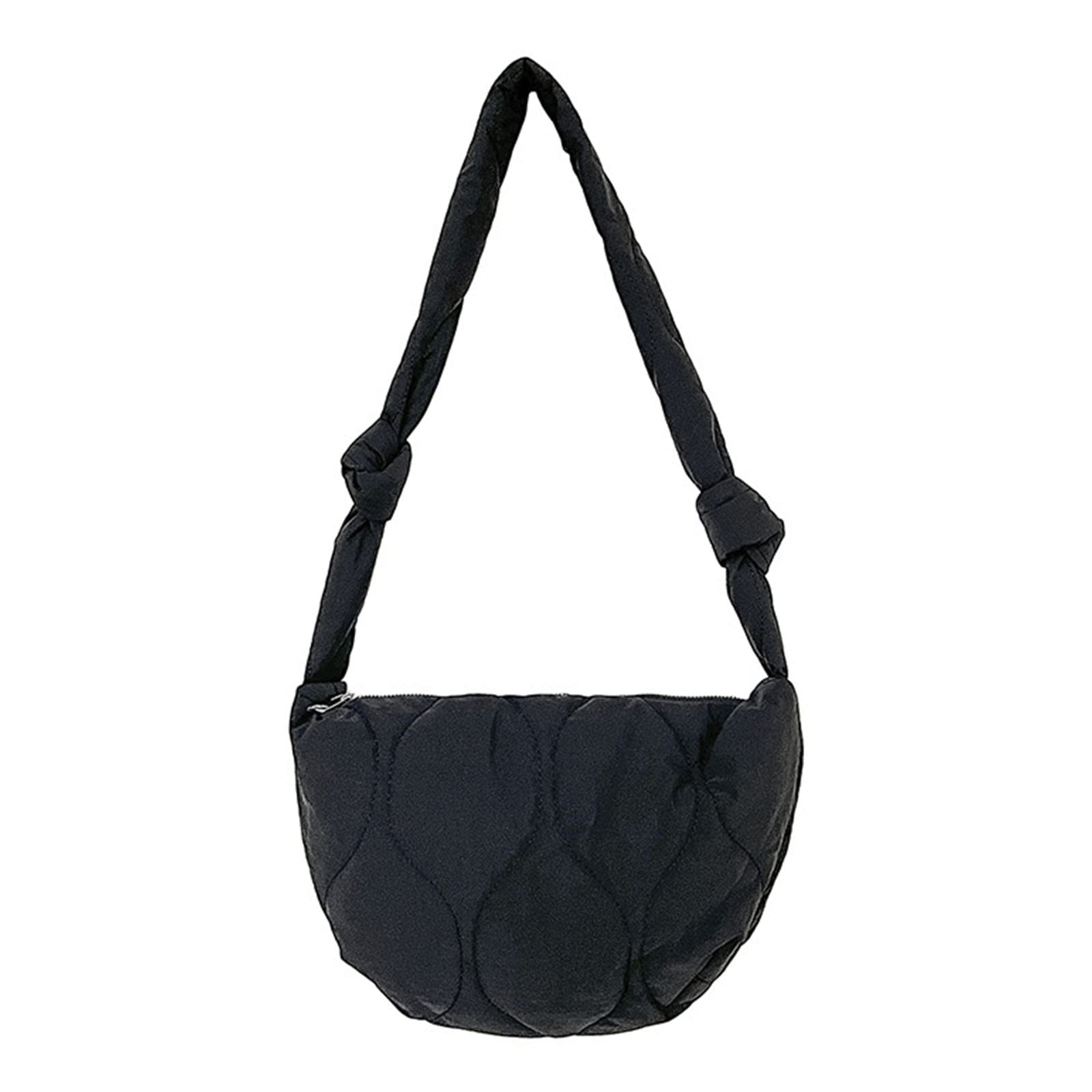 ohodhmnu Damen Tragetasche, Nylon, Umhängetasche, trendig, halbrund, lässig, Brusttasche, einfarbig, Handtasche, Retro, Schultertasche mit Reißverschluss, Schwarz , chain strap