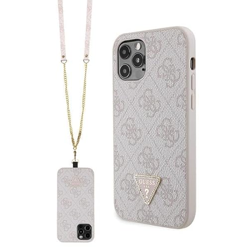 Guess GUHCP12MP4TDSCPP Hülle für iPhone 12/12 Pro 6.1" Rosa hardcase Crossbody 4G Metal Logo