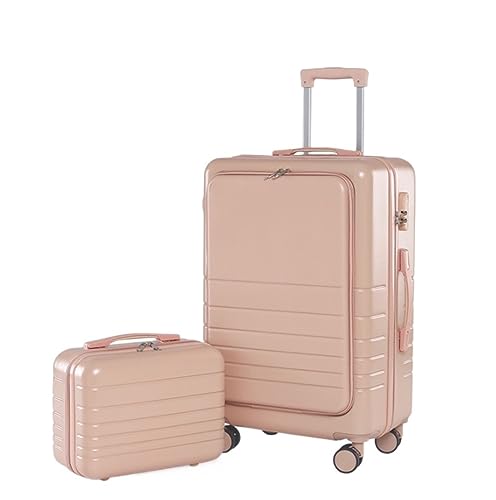 Habrur Rollkoffer Koffer Trolley Gepäck-Koffer-Teileset, Handgepäck-Rollwagen Aus ABS + PC, Langlebiges Reisegepäck Koffer Gepäck Reisekoffer (Color : Pink, Size : 24+14in)