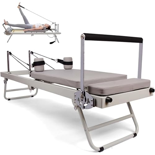 lwjunmm Pilates Reformer Maschine, Faltbare Pilates MaschinenausrüStung FüR Zuhause, Geeignet FüR AnfäNger Und Fortgeschrittene,Beige-springtype