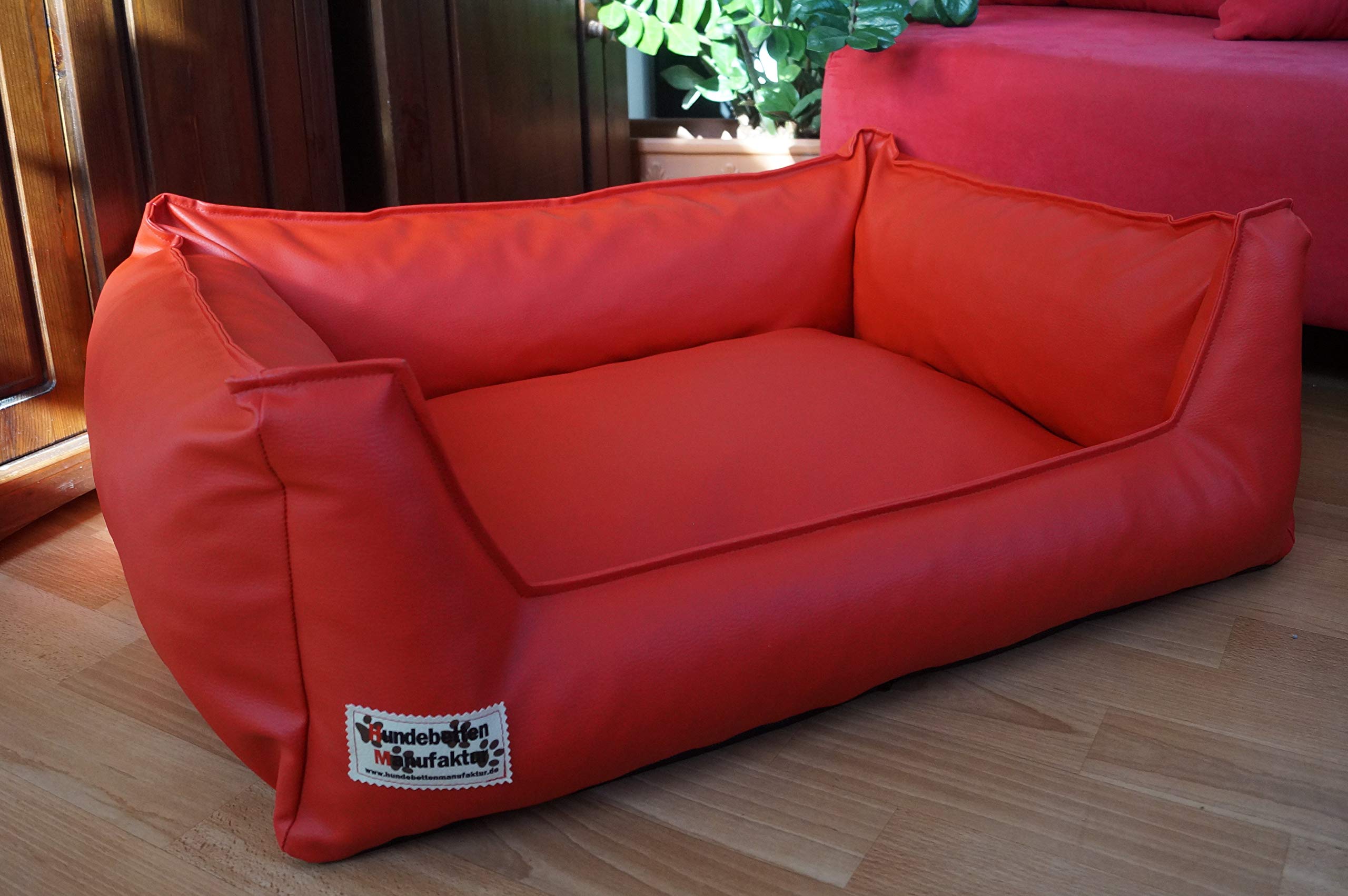 Hundebett Hundesofa Schlafplatz Kunstleder Similpelle Farbe und Größe wählbar von XS bis XXL (110 cm X 85 cm, rot)