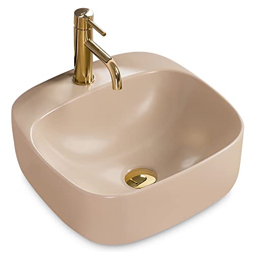 Rea Waschbecken Waschtisch Aufsatzwaschbecken Keramik Handwaschbecken Aufsatz Waschschale Beige Matt 42x42