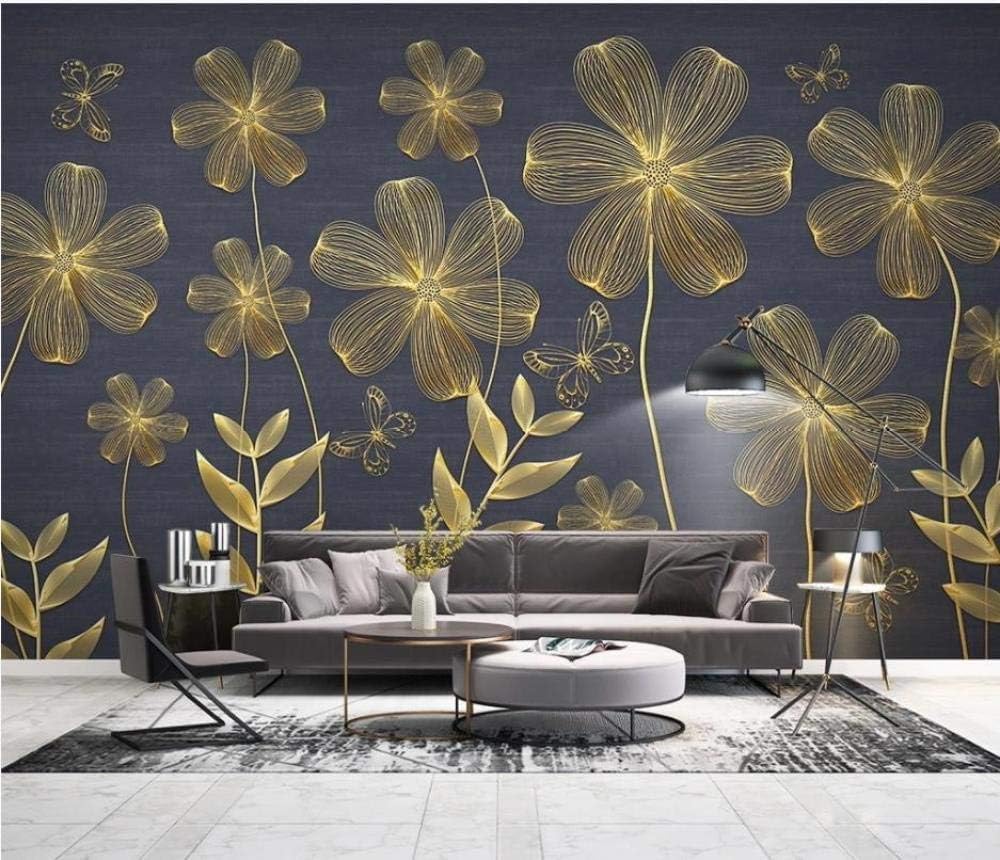 Goldfaden-Blume Schmetterling 3D Tapete Poster Restaurant Schlafzimmer Wohnzimmer Sofa TV Dekorative Wand-400cm×280cm