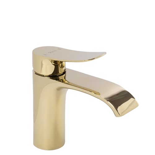 Rea Waschtischarmatur Dart gold Low Wasserhahn Bad Badarmatur aus Messing Armatur für Waschbecken Badezimmer Mischbatterie Waschbecken Einhebel (Gold)