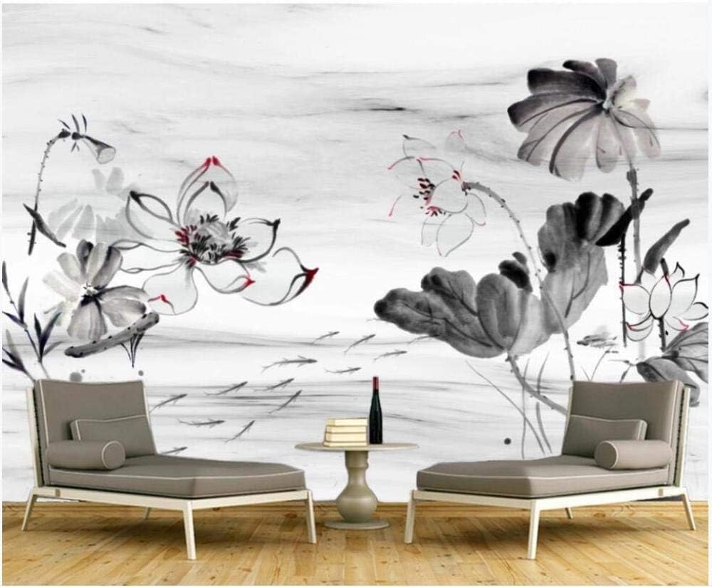 Tinte Lotusblume Lotusblatt 3D Tapete Poster Restaurant Schlafzimmer Wohnzimmer Sofa TV Dekorative Wand-430cm×300cm