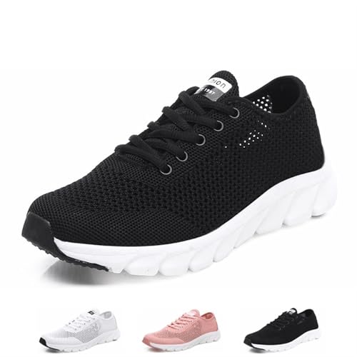 OTEB Atmungsaktiver und Leichter Sneaker for Damen, orthopädische Sneaker for Damen, Wanderschuhe mit Fußgewölbeunterstützung(Black,36 EU)