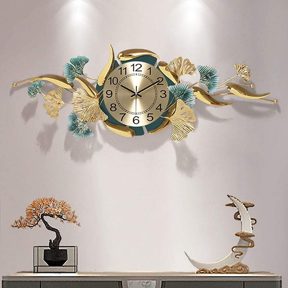 HAODING Wanddeko Metall Gingko Gold Wanddeko Metall Wanduhren 3D Wandskulpturen Ginkgo Moderner Luxus Wandkunst Wohnkultur Für Wohnzimmer Schlafzimmer Esszimmer(Color:A)