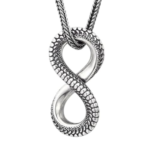 VOYADE S925 Sterling Silber Figur 8 Anhänger, Männer Und Frauen Schlange Schuppenmuster 8 Sterling Silber Anhänger Halskette,Silber,Pendant + Chain 60cm