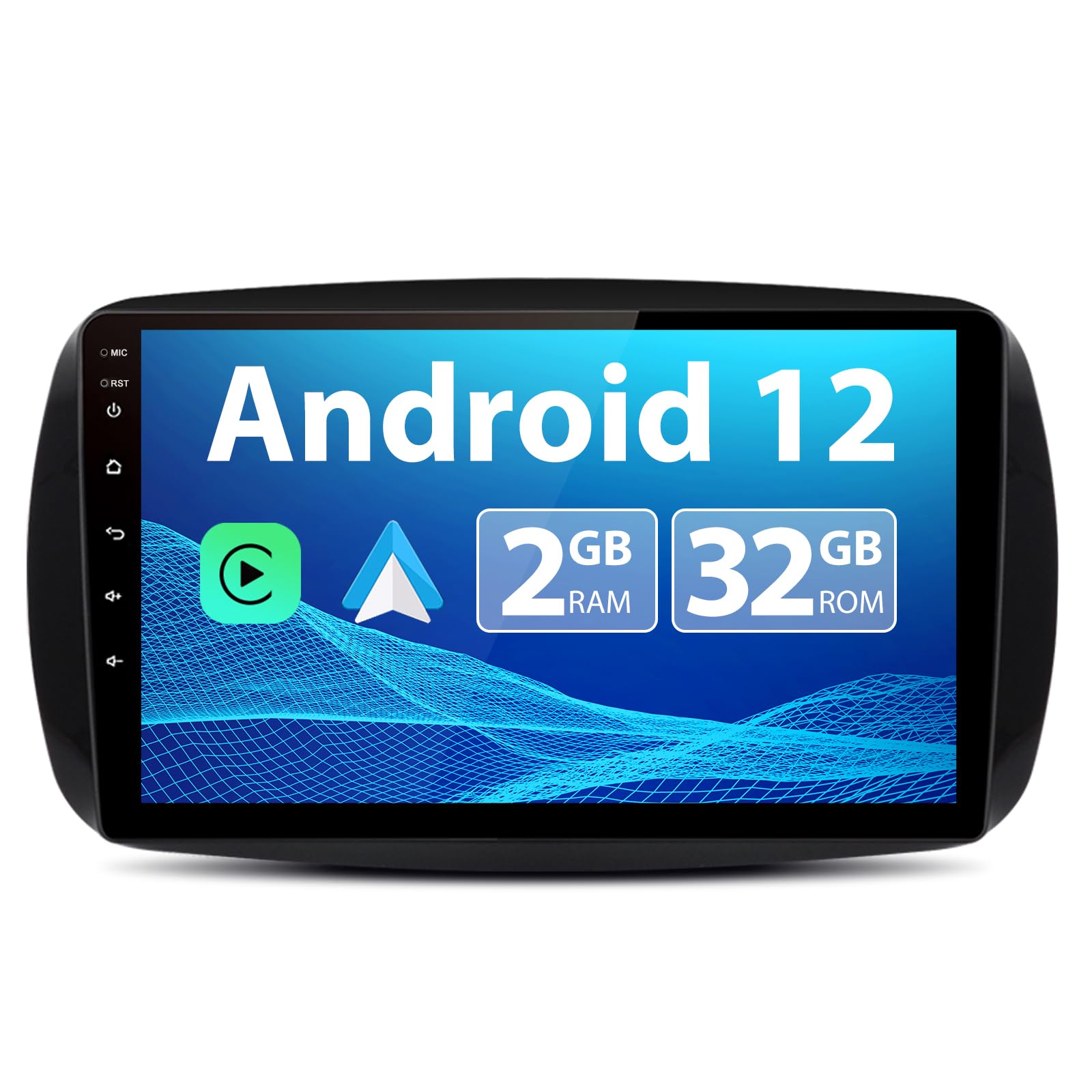 AWESAFE Autoradio für Smart Fortwo 453 2016-2019, Android 12, 2+32G, 9 Zoll Touchscreen, mit Blende, GPS Navigation Carplay Android Auto Bluetooth WiFi Unterstützung