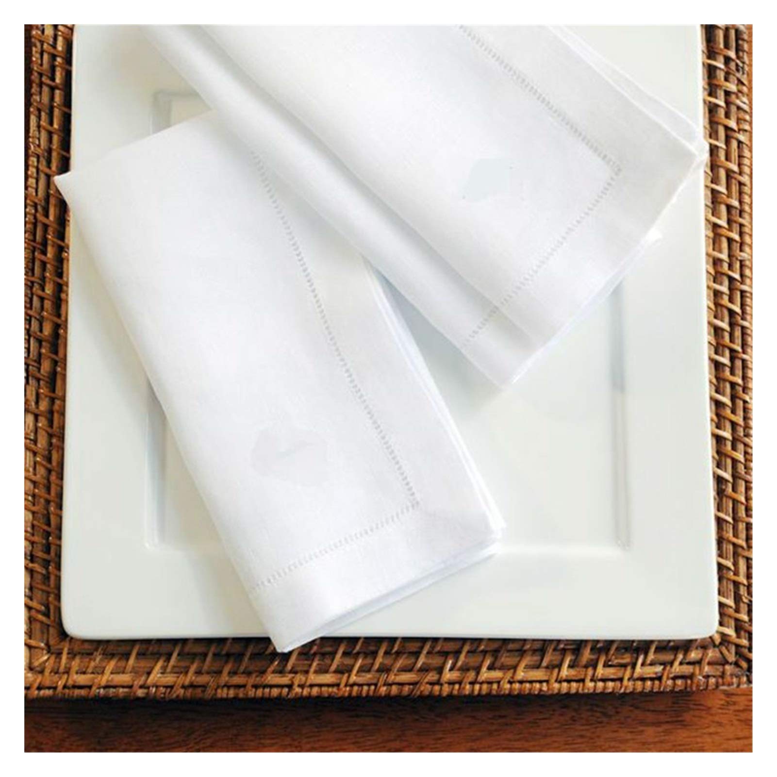 Wiederverwendbare Stoffservietten, Hemntitched Cotton Servietten Weiße Tisch Serviette Schöne Leinenstoff Serviette(White 6PCS (45X45CM))