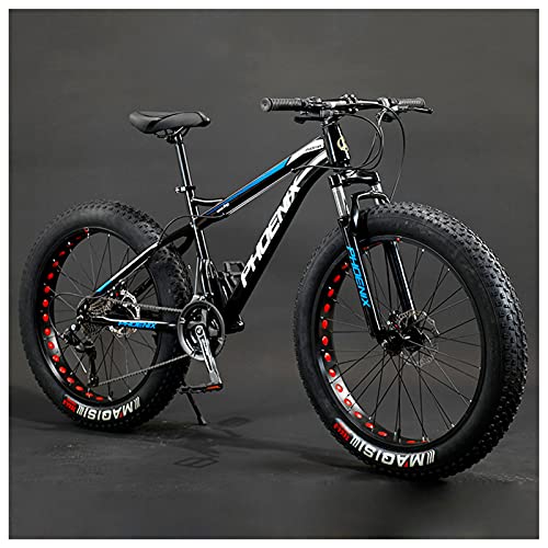 SHENGMIAOHE Fahrrad Mountainbikes, Erwachsene Mountainbike, 26-Zoll Räder, Herren, Frauen Stahlrahmen, Fat Tire Mountainbikes Hardtail Mountainbike, Mechanische Scheibenbremsen, Graue Speiche, 27 Spee