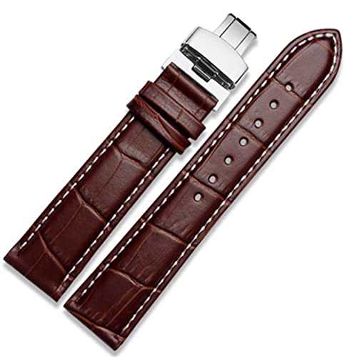 NEYENS Uhrenarmband aus echtem Leder mit Schmetterlingsverschluss, Krokodil-Armband für Herren, Größen 12, 13, 14, 15, 16, 17, 18, 19, 20, 21, 22, 23, 24 mm, 19 mm, Achat