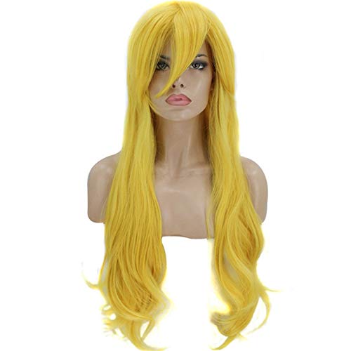 LINLINCD Cosplay wig Spiel Super Mario Bros Pfirsich Cosplay Perücke Frauen Hitzebeständiges Kunsthaar Gelb Lange Wellenförmige Perücke Party Karneval 3910