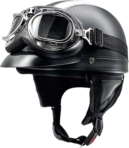 Motorrad-Jet-Helm BOL Vintage ECE-Zugelassener Motorrad-Jet-Helm, Sommer-Halbhelm Für Männer Und Frauen, Retro-Pilotenhelme, Mit Schutzbrille Für Roller-Chopper-Motorradhelm F,52-62cm