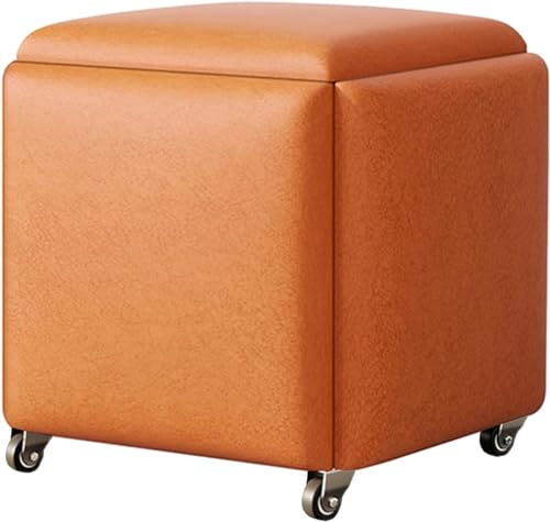 5-in-1-Aufbewahrungshocker, Magic Cube-Stuhl mit Rollen, Multifunktions-Küchensofa, stapelbarer Hocker, gepolsterter Sitz und Metallrahmen, Orange, 35 x 35 x 35 cm