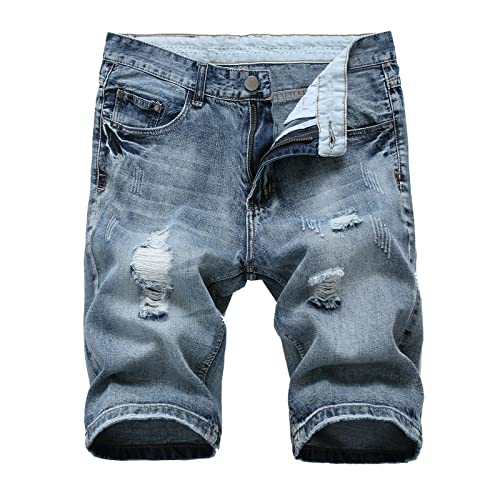 WANGTIANXUE Jeans Shorts Herren Kurze Hosen Herren Casual Bermuda Hose Geschenke für Männer Basic Stretch Shorts Slim Fit Shorts Baumwolle Denim Kurz Short Sommer Denim Half Pants Sweathose Blau