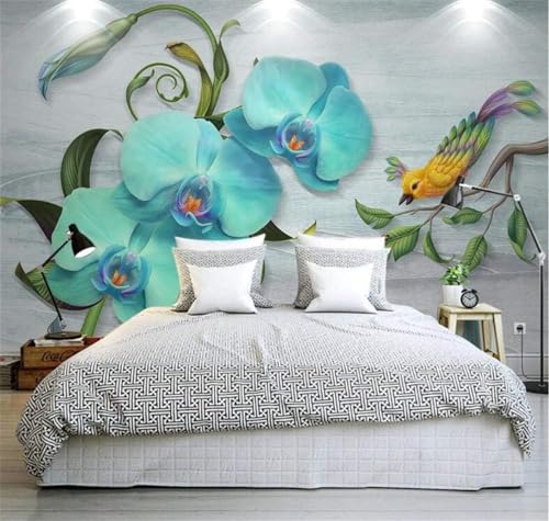 Schmetterlinge Orchideen Vögel 3D Tapete Poster Restaurant Schlafzimmer Wohnzimmer Sofa TV Dekorative Wand-150cm×105cm