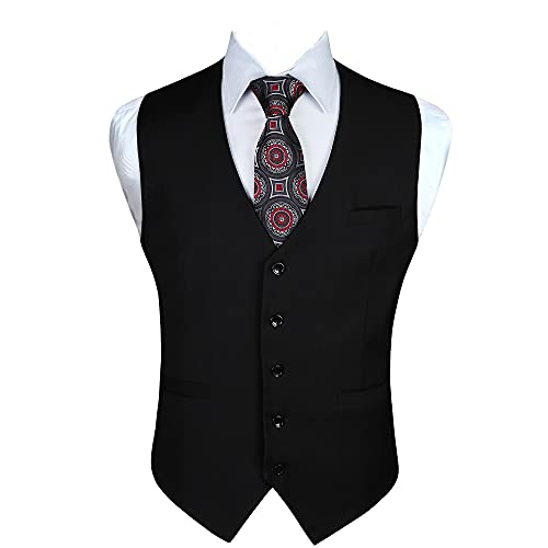 Enlision Herren Normallack Anzug Weste Baumwoll Slim Fit Smoking Frack V-Ausschnitt Ärmellose 3Taschen Hochzeits Business Party klassisch Elegant Western Weste Anzugswesten für Männer XS-XXXXL Schwarz