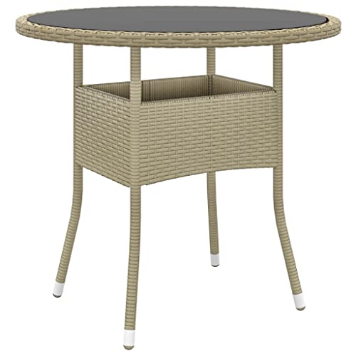 KLYEON Gartentisch Ø80x75 cm Hartglas und Poly Rattan Beige, Gartenmöbel & Zubehör