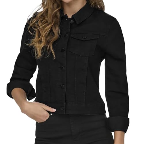 JdY Damen Jeansjacke JDYMoon leichte Übergangsjacke mit Knopfleiste 15323513 Black Denim XXL