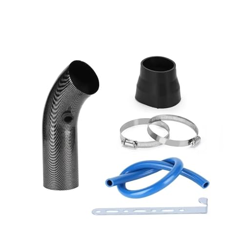 Induktion Schlauch Kit Universal 3 "76mm Aluminium Auto Luftansaugrohr Kit 3 Zoll Rennwagen Kaltluftansaugrohr Aluminium Luftfilter Auto Luftansaug(Carbon Streaks)