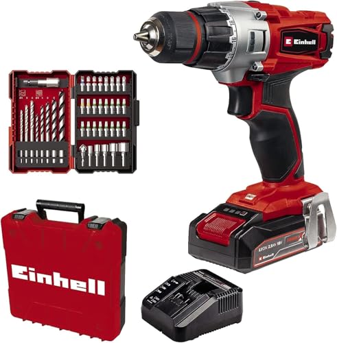 Einhell Akku-Bohrschrauber TE-CD 18/2 Li +39 (1x2,5Ah) Power X-Change (Li-Ion, 18 V, 44 Nm, 2-Gang-Getriebe, inkl. 2,5 Ah Akku, Schnellladegerät und 39-tlg. Zubehör-Set)