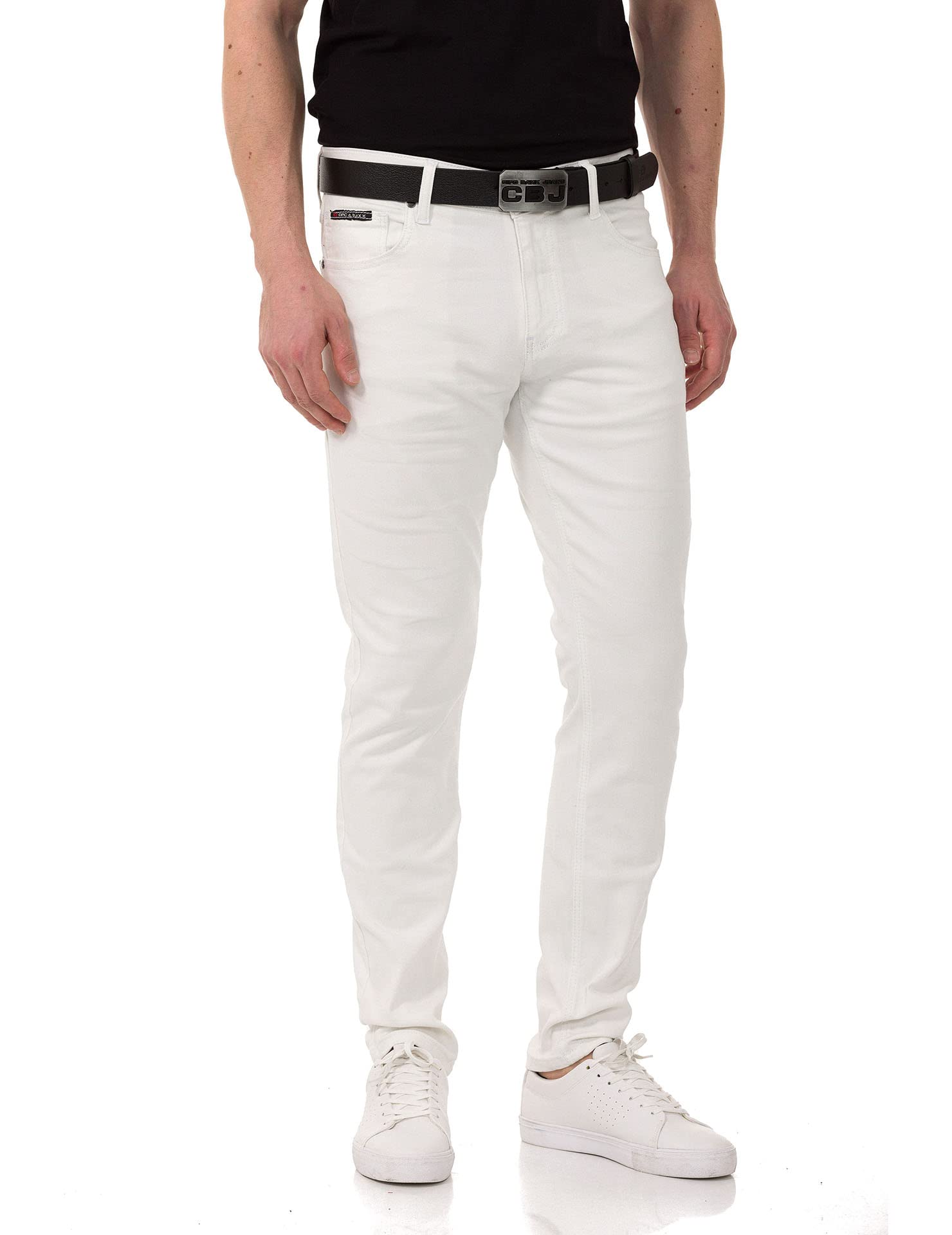 Cipo & Baxx Herren Jeanshose Slim Fit, Stretch Denim Pants im Basic-Look, 98,5% Baumwolle Jean Hose für Männer, Casual-Look Klamotten für Herren, CD820, White, W30 L32