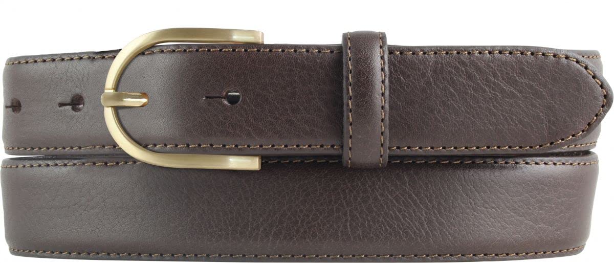 BELTINGER Hochwertiger Damengürtel aus Vollrindleder mit goldener Gürtelschließe 3,0 cm | Bombierter Ledergürtel Damen 30mm | Damen-Gürtel made in Italy | Braun 80cm